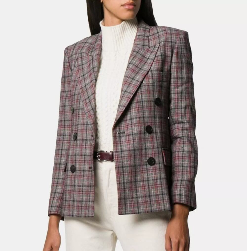 Isabel Marant Dallin Plaid Blazer Double-Breasted Coat sz 40  US 8 Work Wear